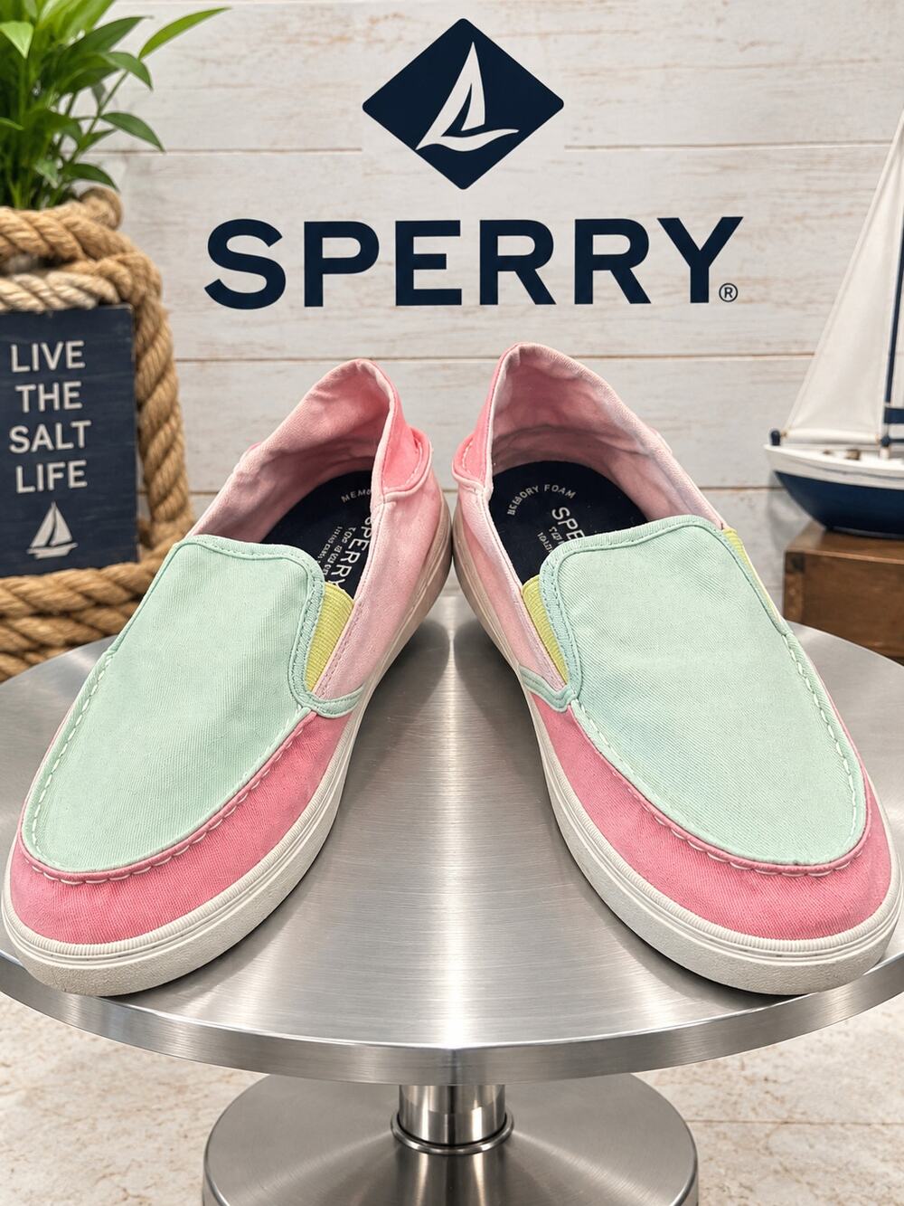 Sperry Salty Washable Pink Mint Slip-On Sneakers Shoes Size 7M NWOB